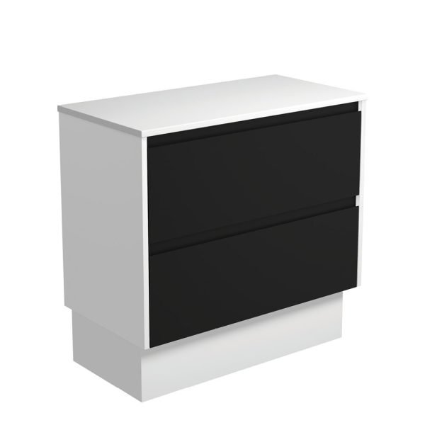 FIENZA 90BBWK AMATO CABINET ON KICKBOARD 900 SATIN BLACK WITH SATIN WHITE PANELS