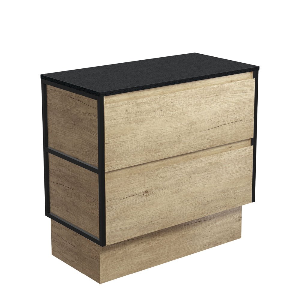 FIENZA 90BSFK AMATO CABINET ON KICKBOARD 900 SCANDI OAK WITH MATTE BLACK FRAMES