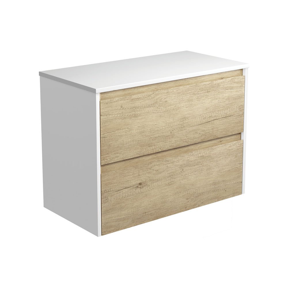 FIENZA 90BSW AMATO WALL HUNG VANITY 900 SCANDI OAK WITH SATIN WHITE PANELS