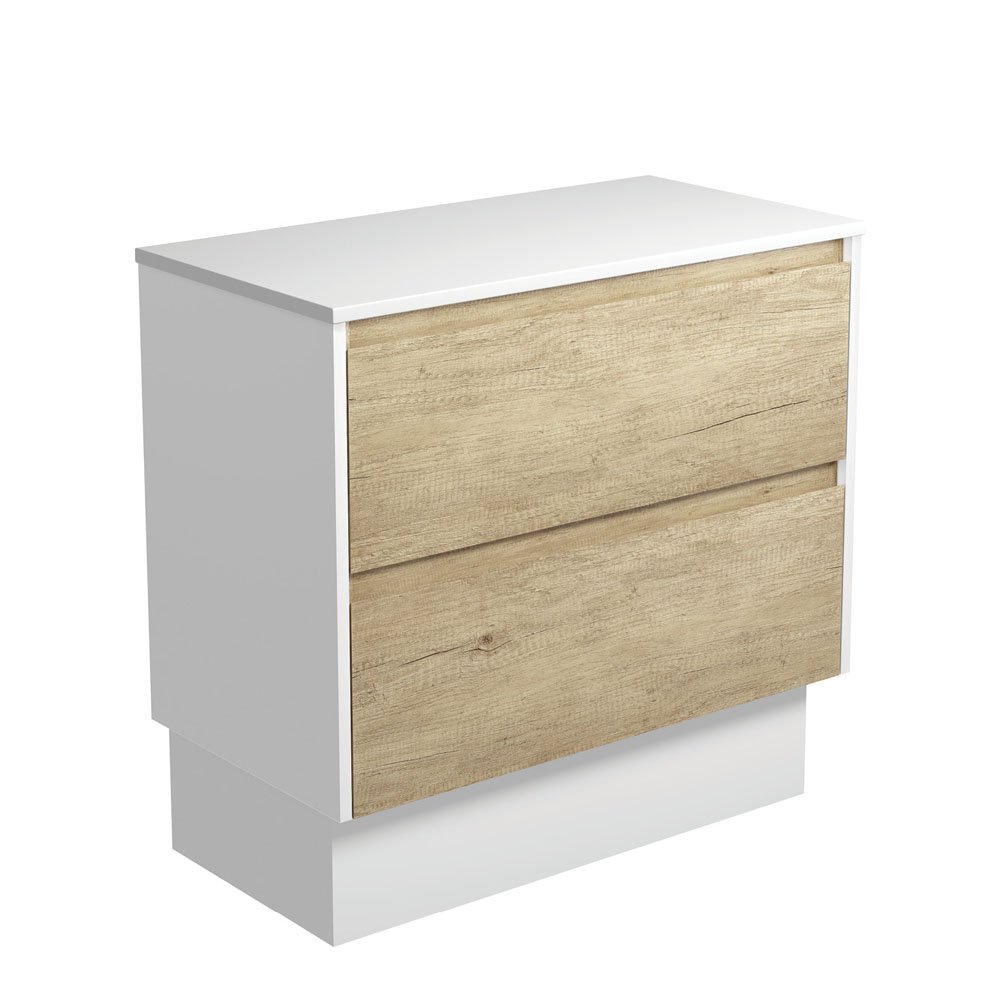 FIENZA 90BSWK AMATO CABINET ON KICKBOARD 900 SCANDI OAK WITH SATIN WHITE PANELS