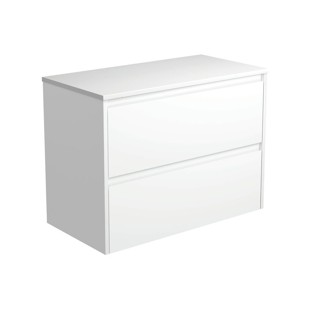 FIENZA 90BW AMATO WALL HUNG VANITY 900 SATIN WHITE WITH SATIN WHITE PANELS