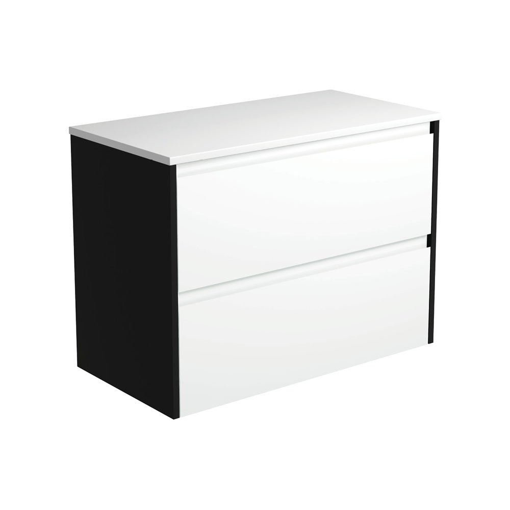 FIENZA 90BWB AMATO WALL HUNG VANITY 900 SATIN WHITE WITH SATIN BLACK PANELS