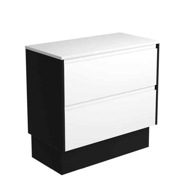 FIENZA 90BWBK AMATO CABINET ON KICKBOARD 900 SATIN WHITE WITH SATIN BLACK PANELS