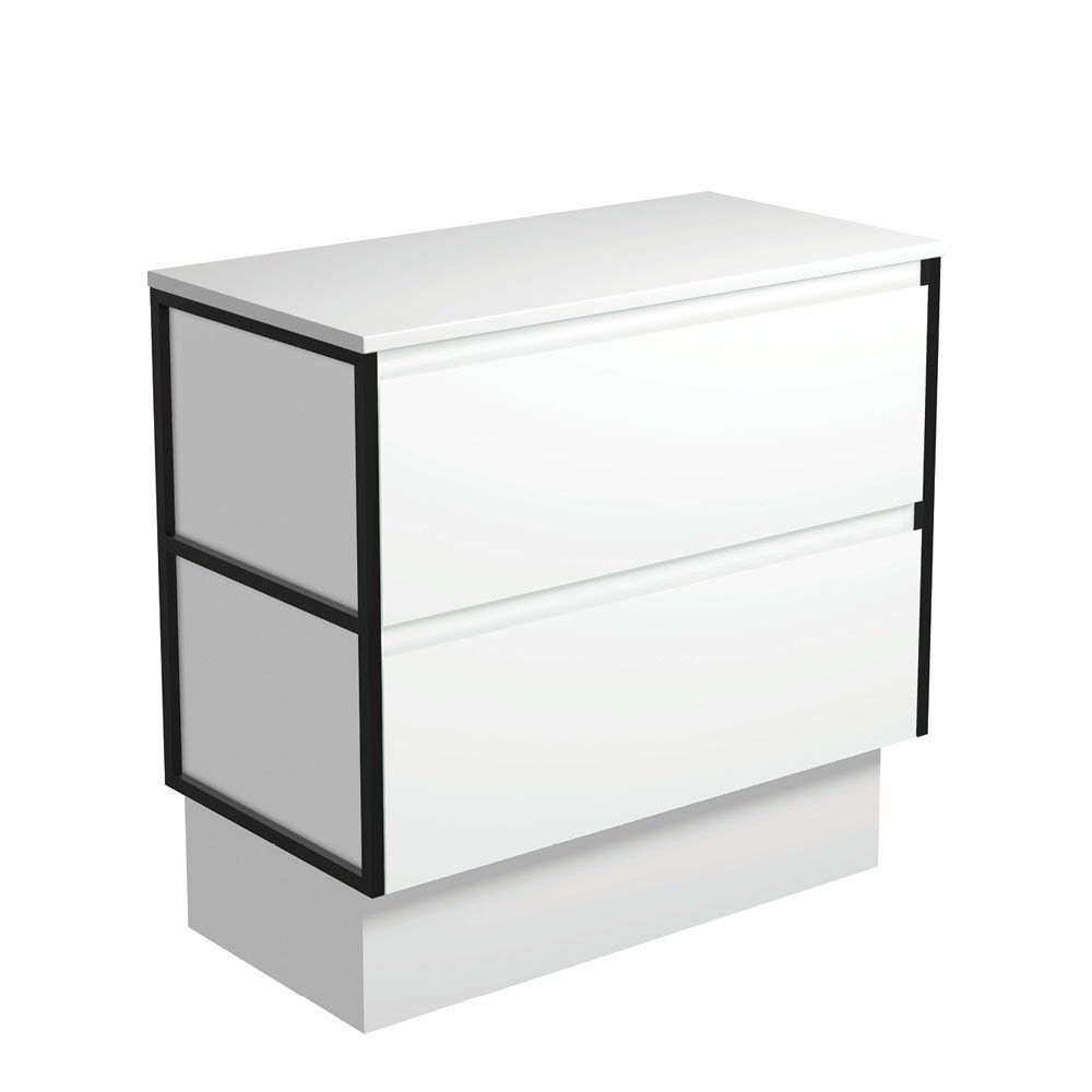 FIENZA 90BWFK AMATO CABINET ON KICKBOARD 900 SATIN WHITE WITH MATTE BLACK FRAME