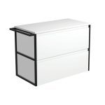 FIENZA 90BWFT AMATO WALL HUNG VANITY 900 SATIN WHITE WITH MATTE BLACK FRAME AND TOWEL RAIL