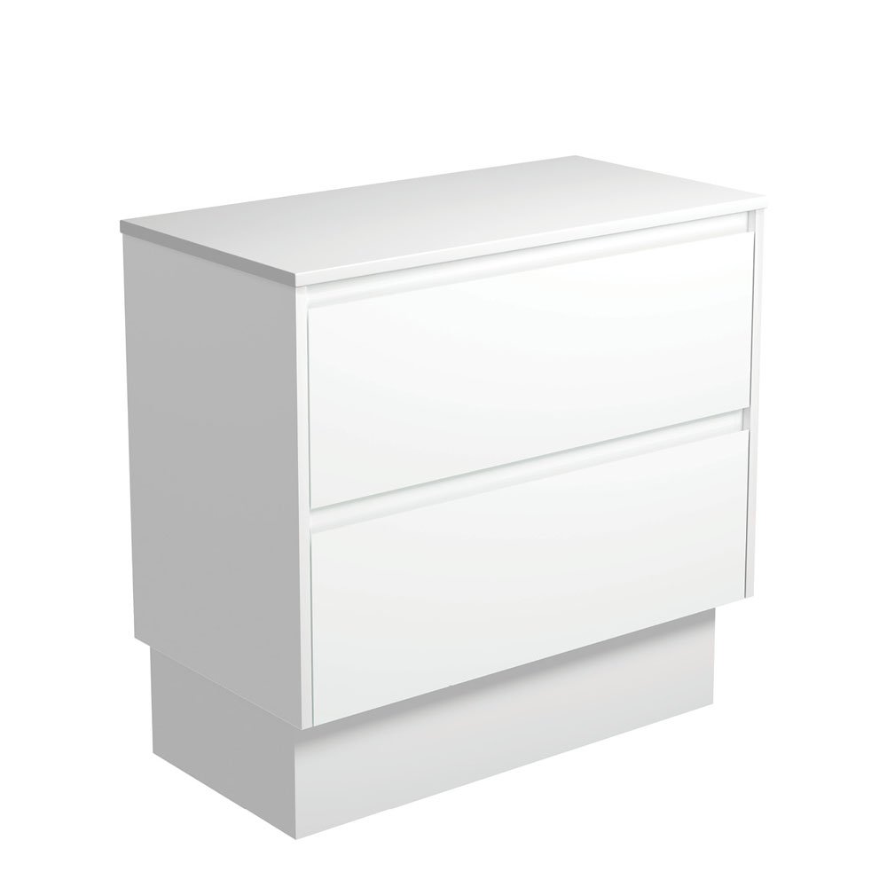 FIENZA 90BWK AMATO CABINET ON KICKBOARD 900 SATIN WHITE WITH SATIN WHITE PANELS