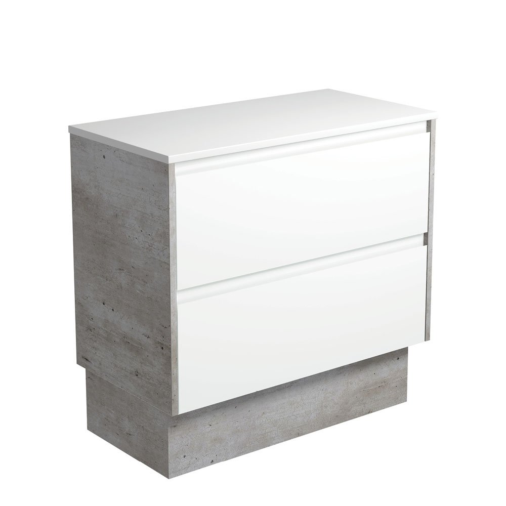 FIENZA 90BWXK AMATO CABINET ON KICKBOARD 900 SATIN WHITE WITH INDUSTRIAL PANELS