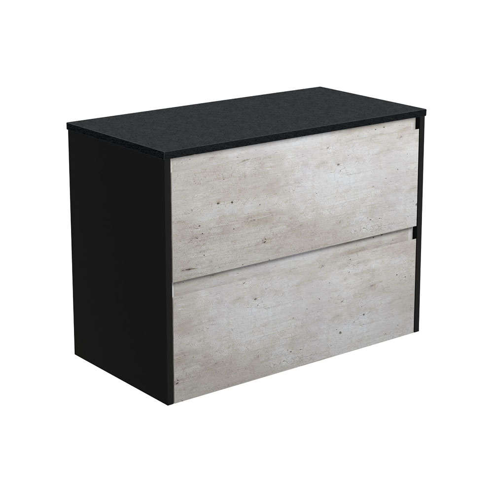 FIENZA 90BXB AMATO WALL HUNG VANITY 900 INDUSTRIAL WITH SATIN BLACK PANELS