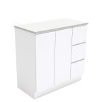 FIENZA 90C FINGERPULL CABINET ON KICKBOARD 900 LEFT/RIGHT HAND DRAWERS GLOSS WHITE