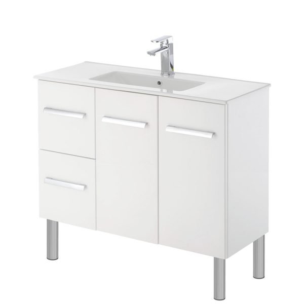 FIENZA 90DL DELGADO SLIM VANITY ON LEGS 900 LEFT/RIGHT HAND DRAWERS GLOSS WHITE