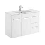 FIENZA 90D DELGADO SLIM WALL HUNG VANITY 900 LEFT/RIGHT HAND DRAWERS GLOSS WHITE