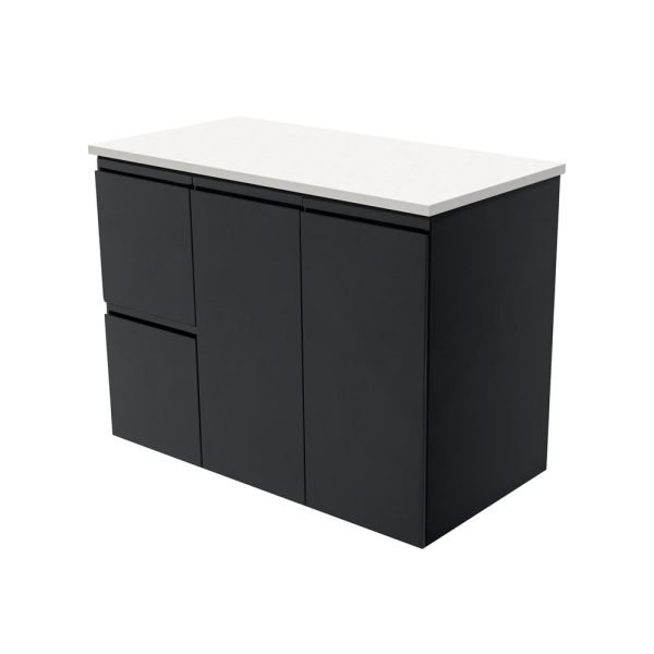 FIENZA 90ZB FINGERPULL WALL HUNG CABINET 900 LEFT/RIGHT HAND DRAWERS SATIN BLACK