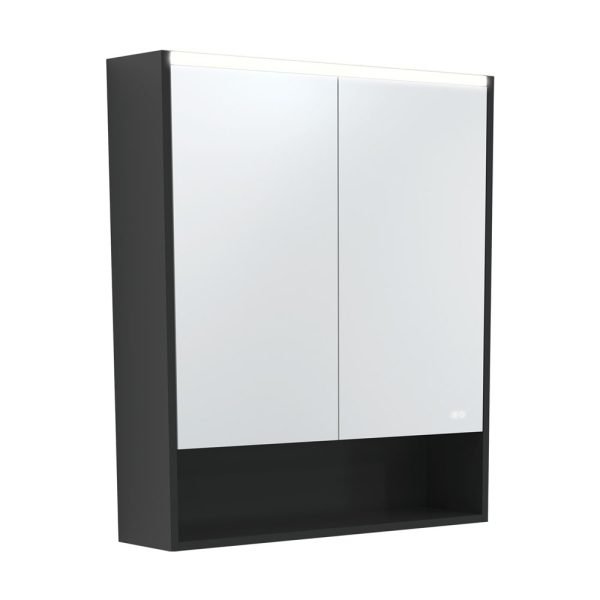 FIENZA PSC750SB-LED MIRROR CABINET LED 750 WITH DISPLAY SHELF SATIN BLACK