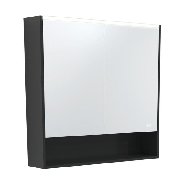 FIENZA PSC900SB-LED MIRROR CABINET LED 900 WITH DISPLAY SHELF SATIN BLACK