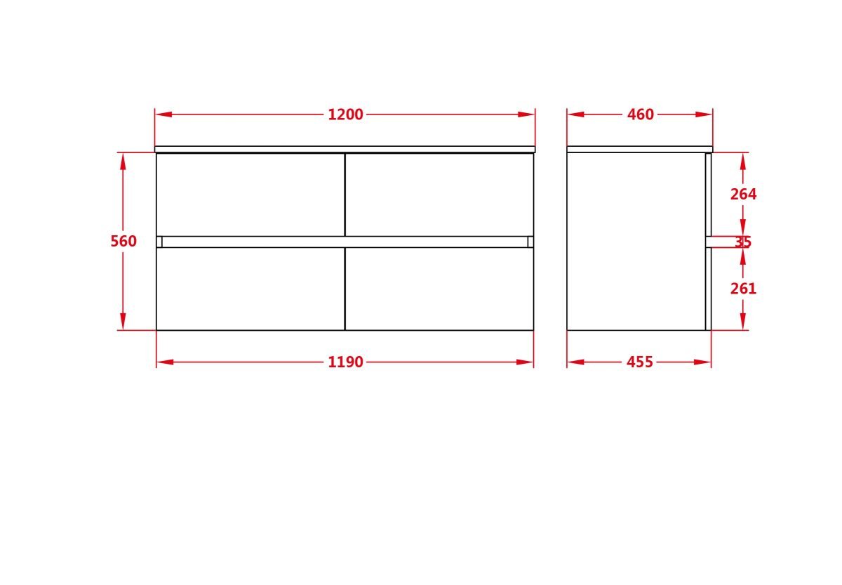 POSEIDON WAL1200-WH STELLA WALL HUNG VANITY 1200*560*460MM CABINET ONLY FOR SINGLE BOWL WALNUT