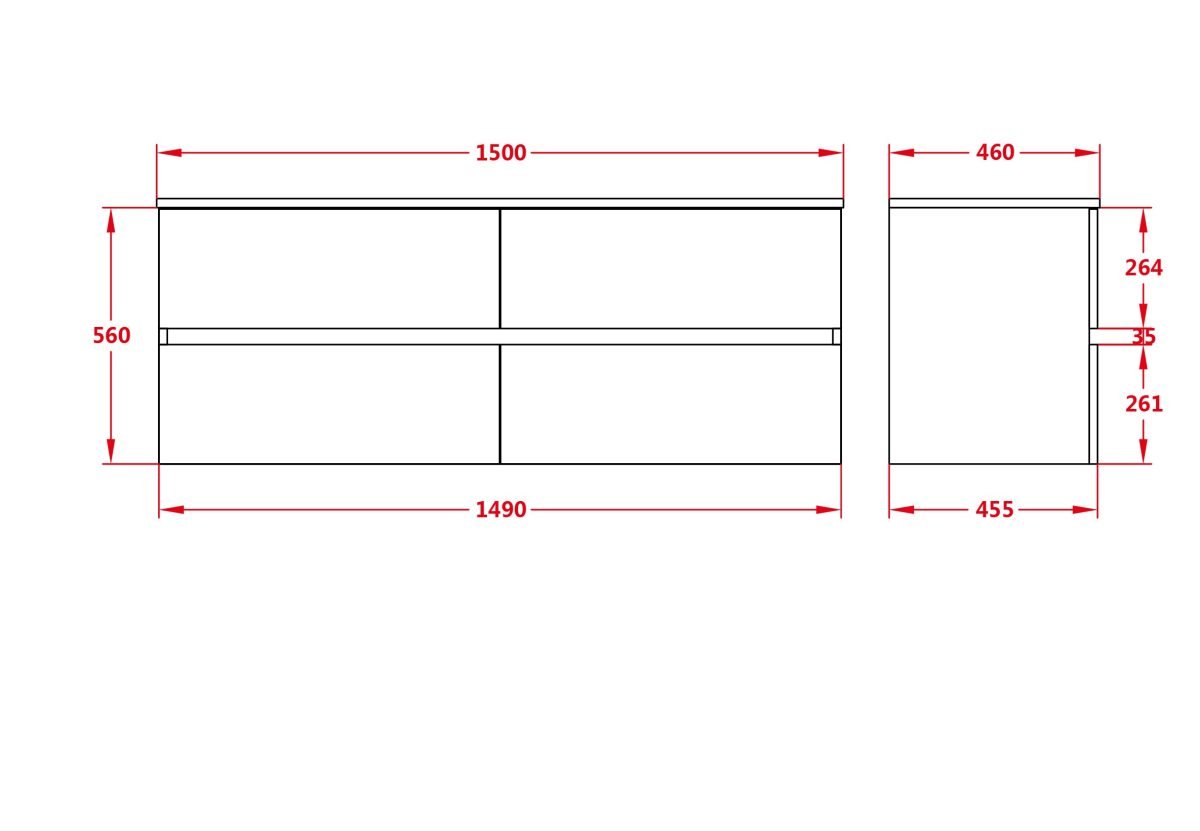 POSEIDON WAL1550-WH STELLA WALL HUNG VANITY 1500*560*460MM CABINET ONLY FOR DOUBLE BOWL WALNUT