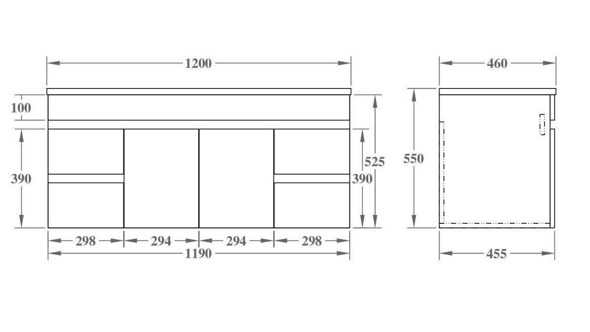 POSEIDON EV94RWH-OAK EVIE PVC WALL HUNG VANITY RIGHT SIDE DRAWERS 900*555*460MM CABINET ONLY OAK