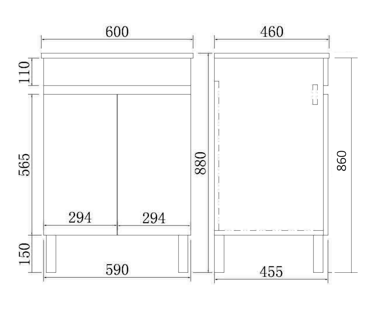 POSEIDON EV64L EVIE PVC FLOOR STANDING VANITY 600*860*460MM CABINET ONLY OAK/DARK BROWN