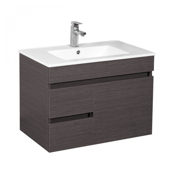 POSEIDON EV74LWH-DB EVIE PVC WALL HUNG VANITY LEFT SIDE DRAWERS 750*555*460MM CABINET ONLY DARK BROWN