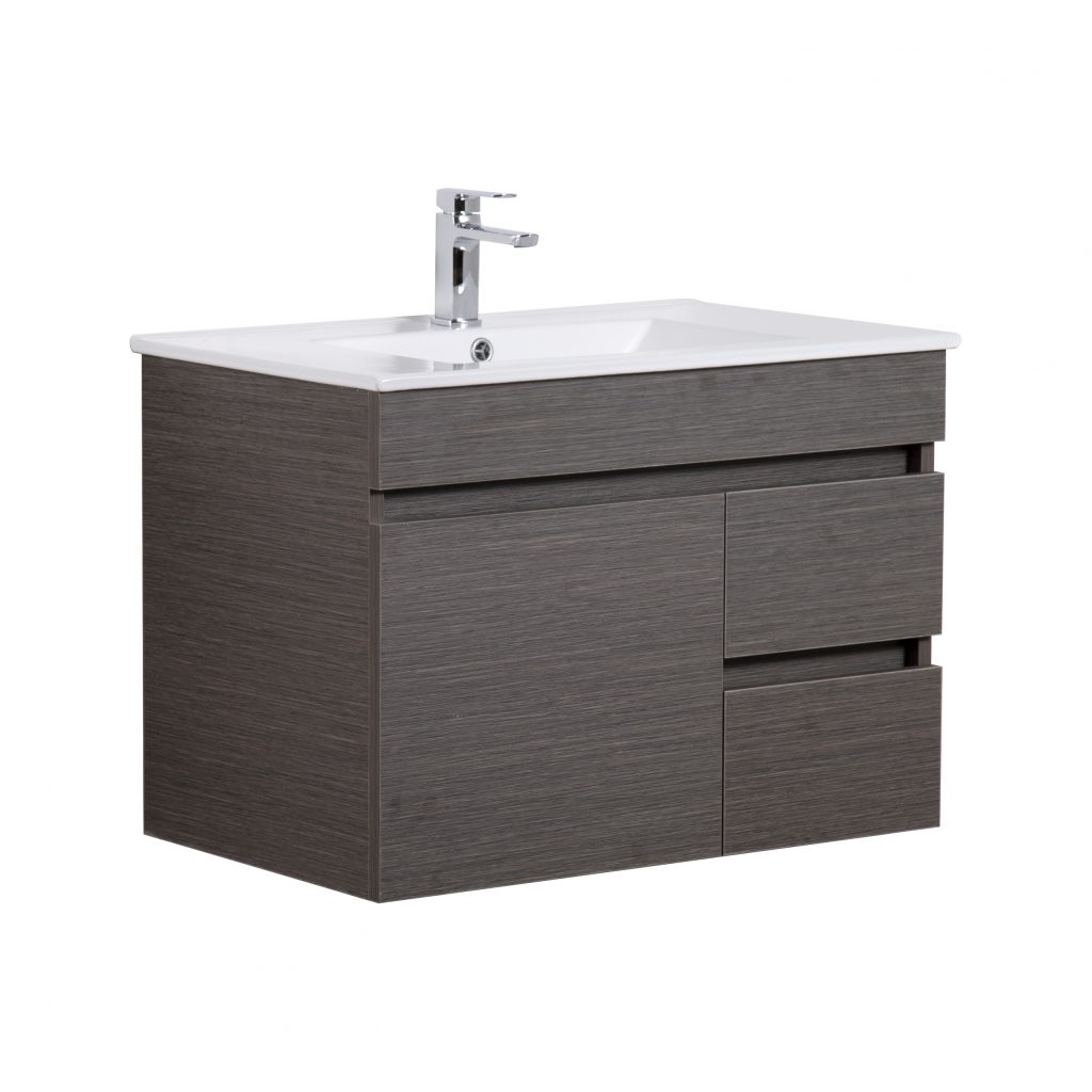 POSEIDON EV74RWH-DB EVIE PVC WALL HUNG VANITY RIGHT SIDE DRAWERS 750*555*460MM CABINET ONLY DARK BROWN