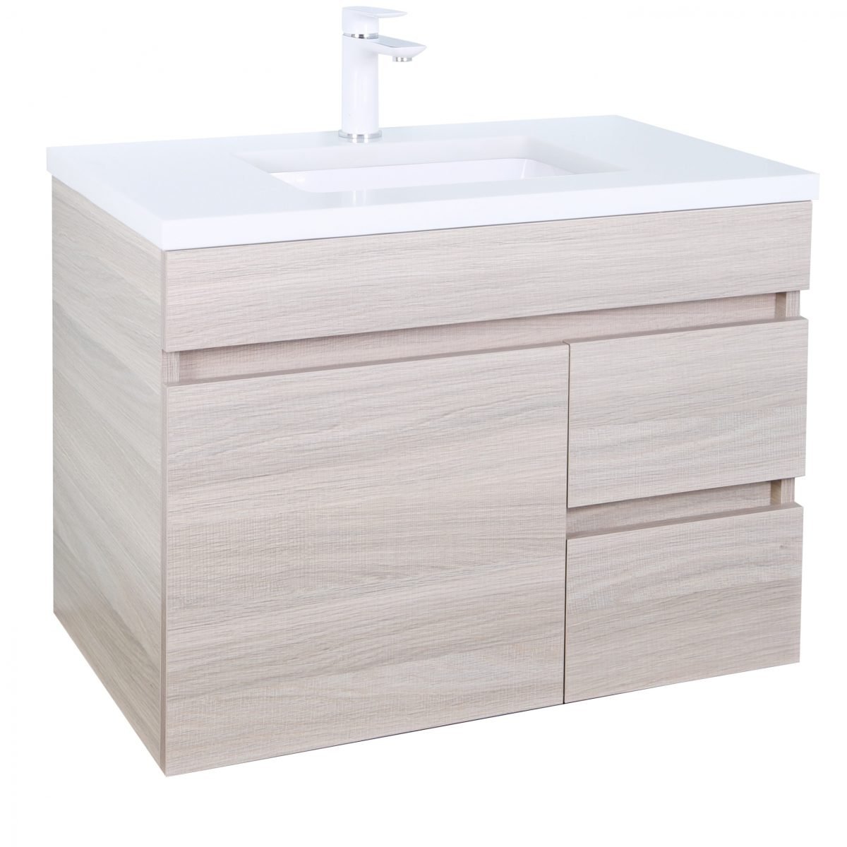 POSEIDON EV74RWH-OAK EVIE PVC WALL HUNG VANITY RIGHT SIDE DRAWERS 750*555*460MM CABINET ONLY OAK