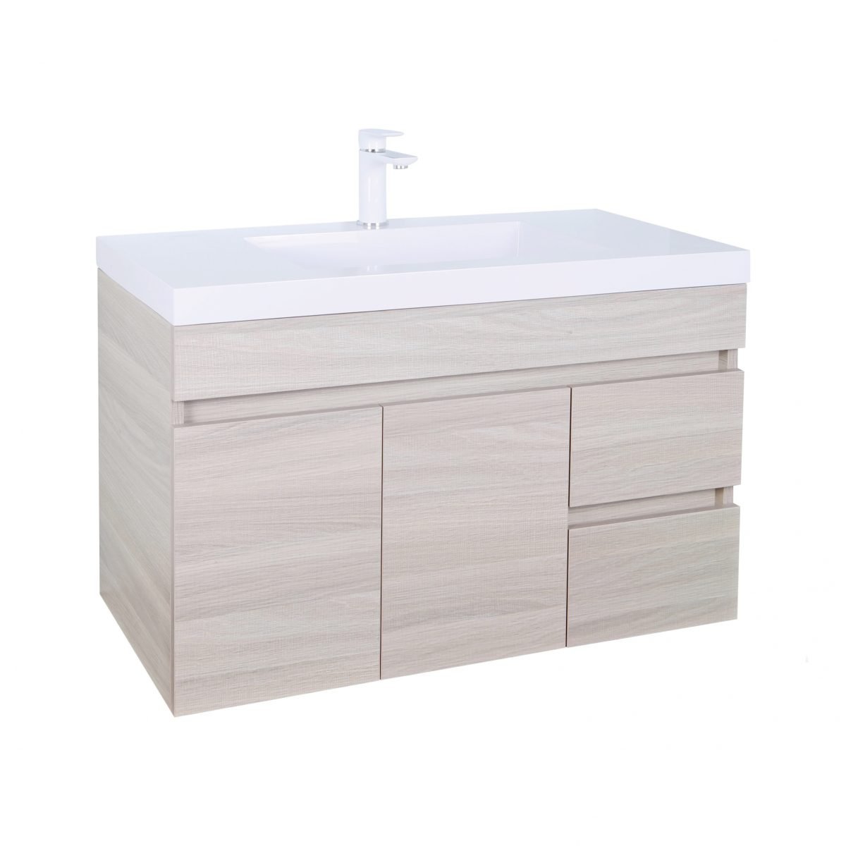 POSEIDON EV94RWH-OAK EVIE PVC WALL HUNG VANITY RIGHT SIDE DRAWERS 900*555*460MM CABINET ONLY OAK