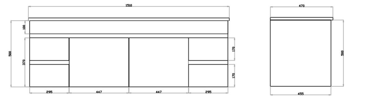 POSEIDON M154WH STANDARD MDF WALL HUNG VANITY 1500*500*460MM CABINET ONLY GLOSS WHITE