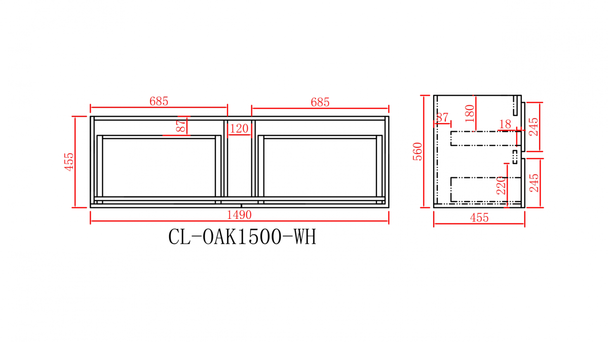 POSEIDON WAL1500-WH STELLA WALL HUNG VANITY 1500*560*460MM CABINET ONLY WALNUT