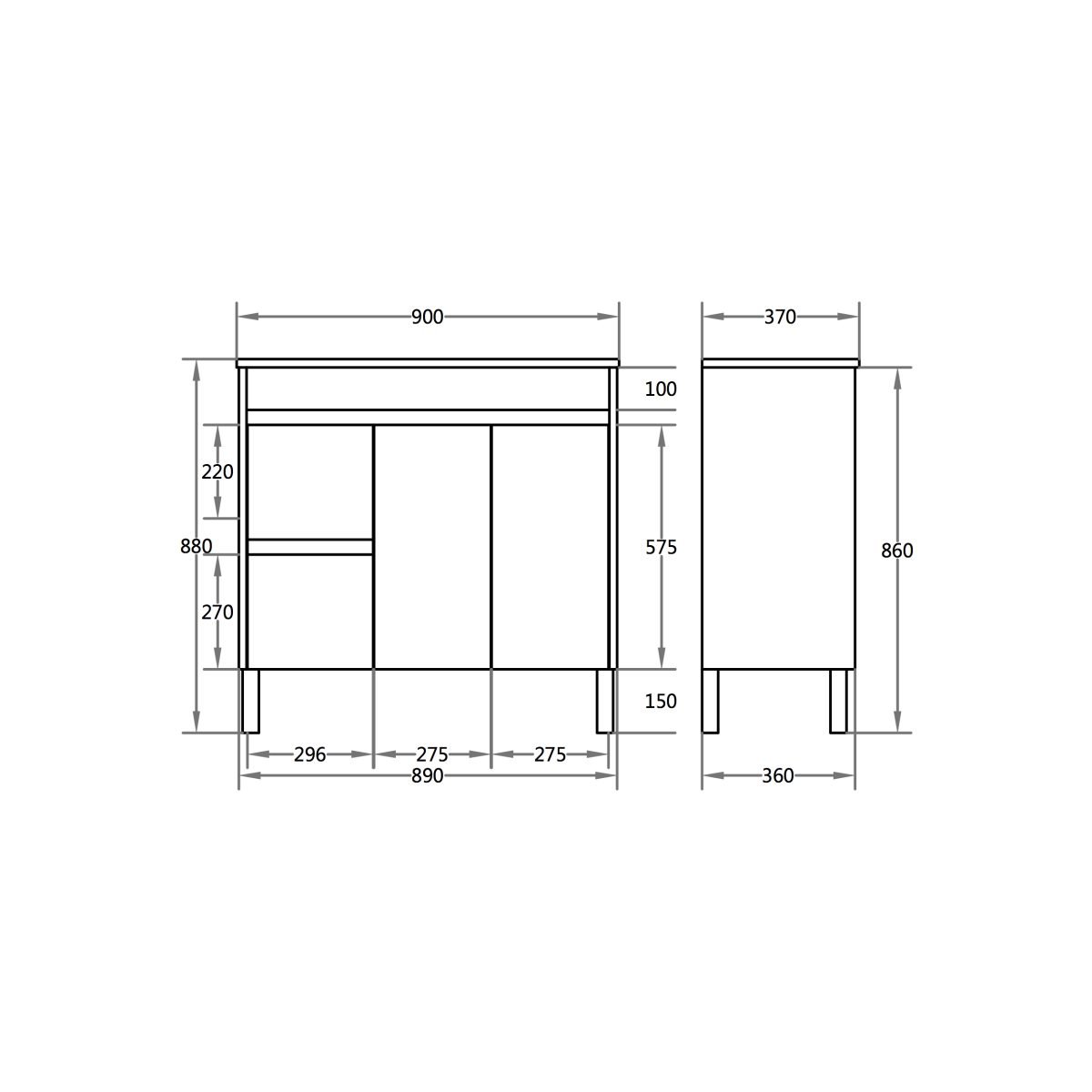 POSEIDON EV93RL-OAK EVIE SLIM PVC FLOOR STANDING VANITY RIGHT SIDE DRAWERS 900*860*360MM CABINET ONLY OAK