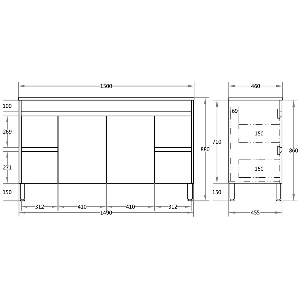 POSEIDON OAK1550-LG STELLA FLOOR STANDING VANITY 1500*860*460MM CABINET ONLY NATURAL OAK