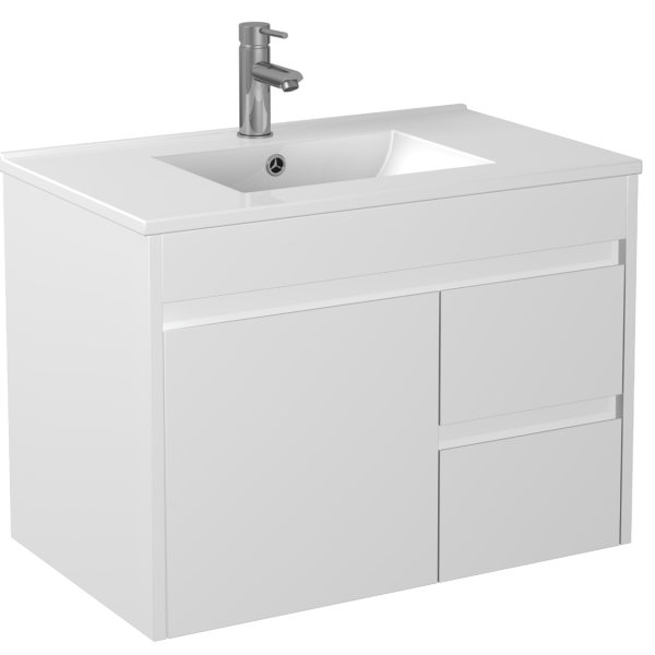 POSEIDON P74RWH STANDARD PVC WALL HUNG VANITY RIGHT SIDE DRAWERS 750*460*545MM CABINET ONLY GLOSS WHITE