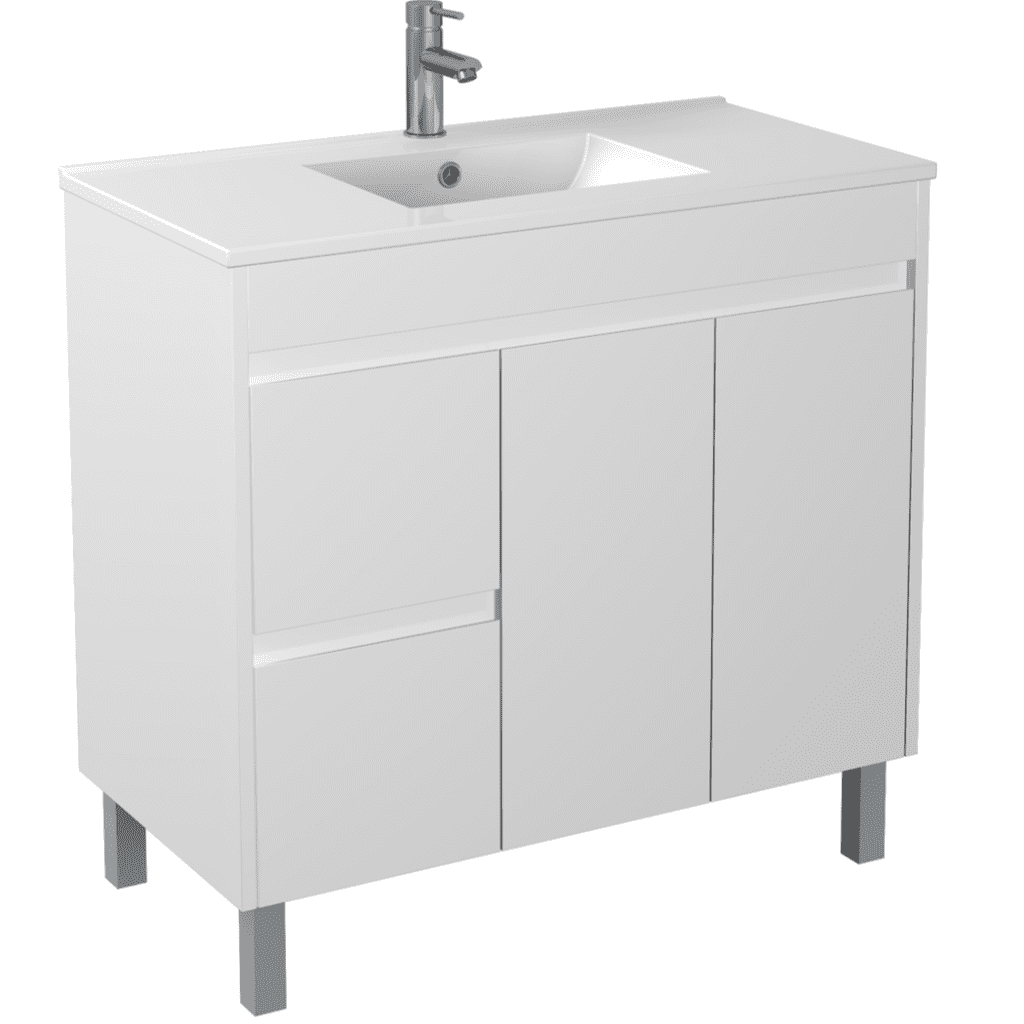 POSEIDON P94LLG STANDARD PVC FLOOR STANDING VANITY LEFT SIDE DRAWERS 900*460*880MM CABINET ONLY GLOSS WHITE