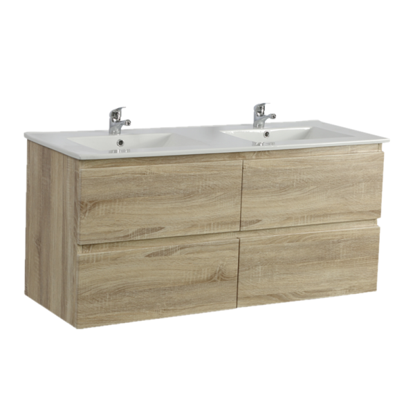 POSEIDON Q1246WO QUBIST MDF WALL HUNG VANITY DOUBLE DRAWERS 1200*550*460MM CABNET ONLY WHITE OAK