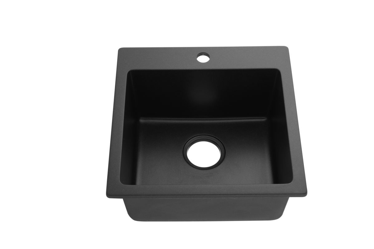 POSEIDON QLT4545 QUARTZ TOP MOUNT LAUNDARY TUB 450*450*220MM MATTE BLACK