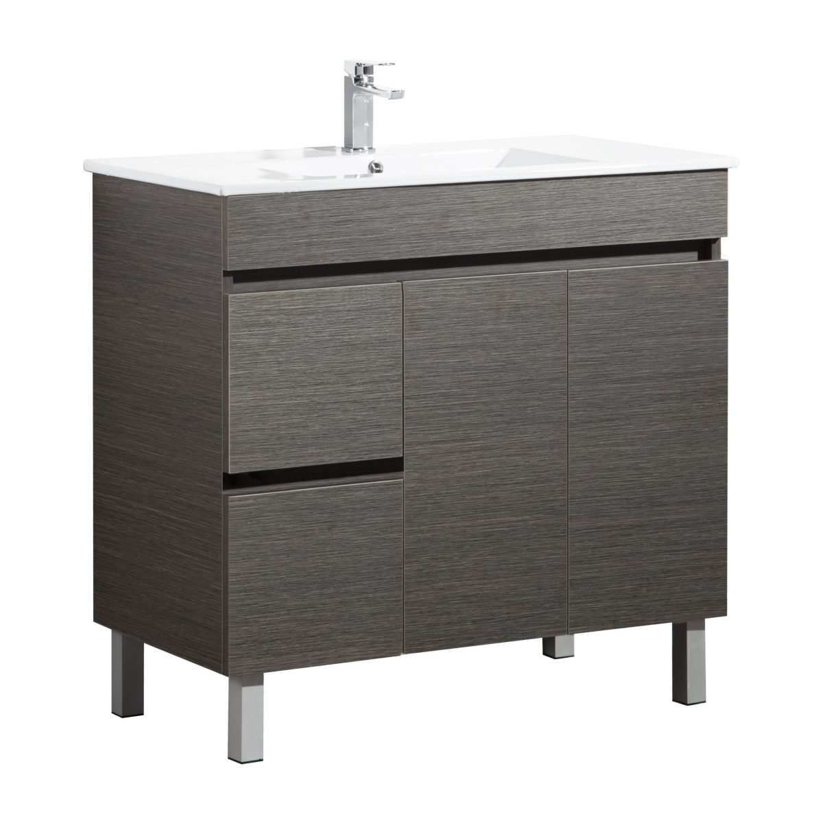 POSEIDON EV94LL-DB EVIE PVC FLOOR STANDING VANITY LEFT SIDE DRAWERS 900*860*460MM CABINET ONLY DARK BROWN