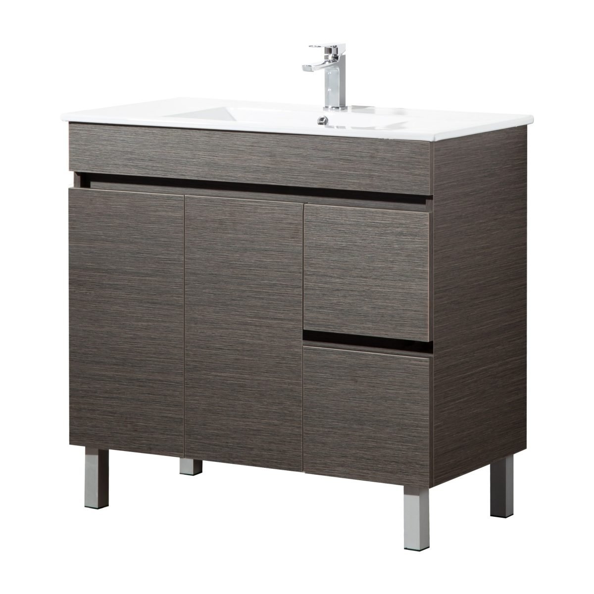 POSEIDON EV94RL-DB EVIE PVC FLOOR STANDING VANITY RIGHT SIDE DRAWERS 900*860*460MM CABINET ONLY DARK BROWN