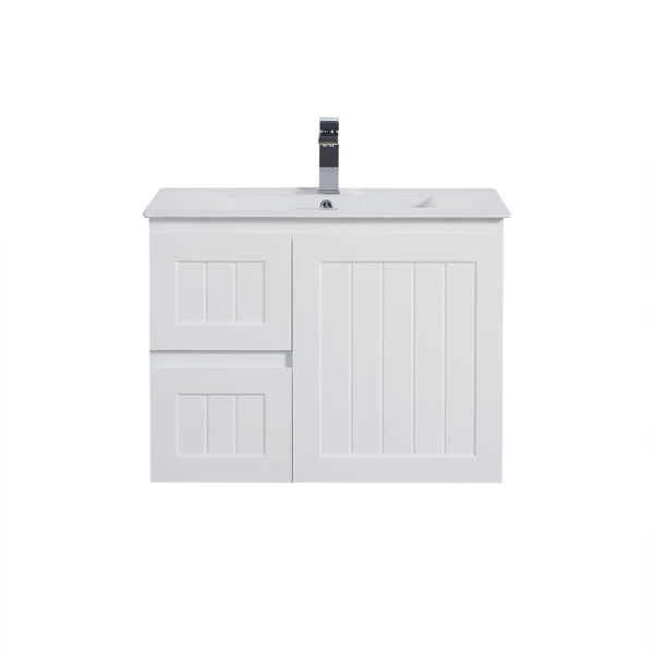 POSEIDON AC74LW-MW ACACIA SHAKER WALL HUNG VANITY LEFT SIDE DRAWERS 750*460*560MM CABINET ONLY MATTE WHITE