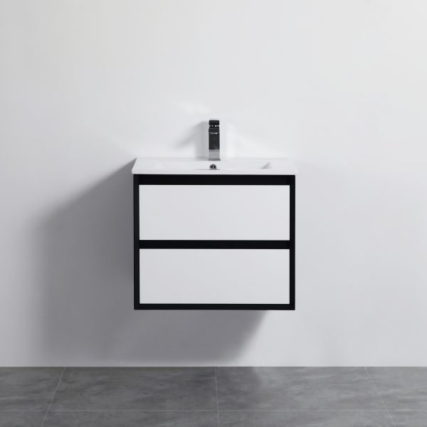 POSEIDON PE600WH PETRA WALL HUNG VANITY 590*455*525MM CABINET ONLY MATTE WHITE & BLACK