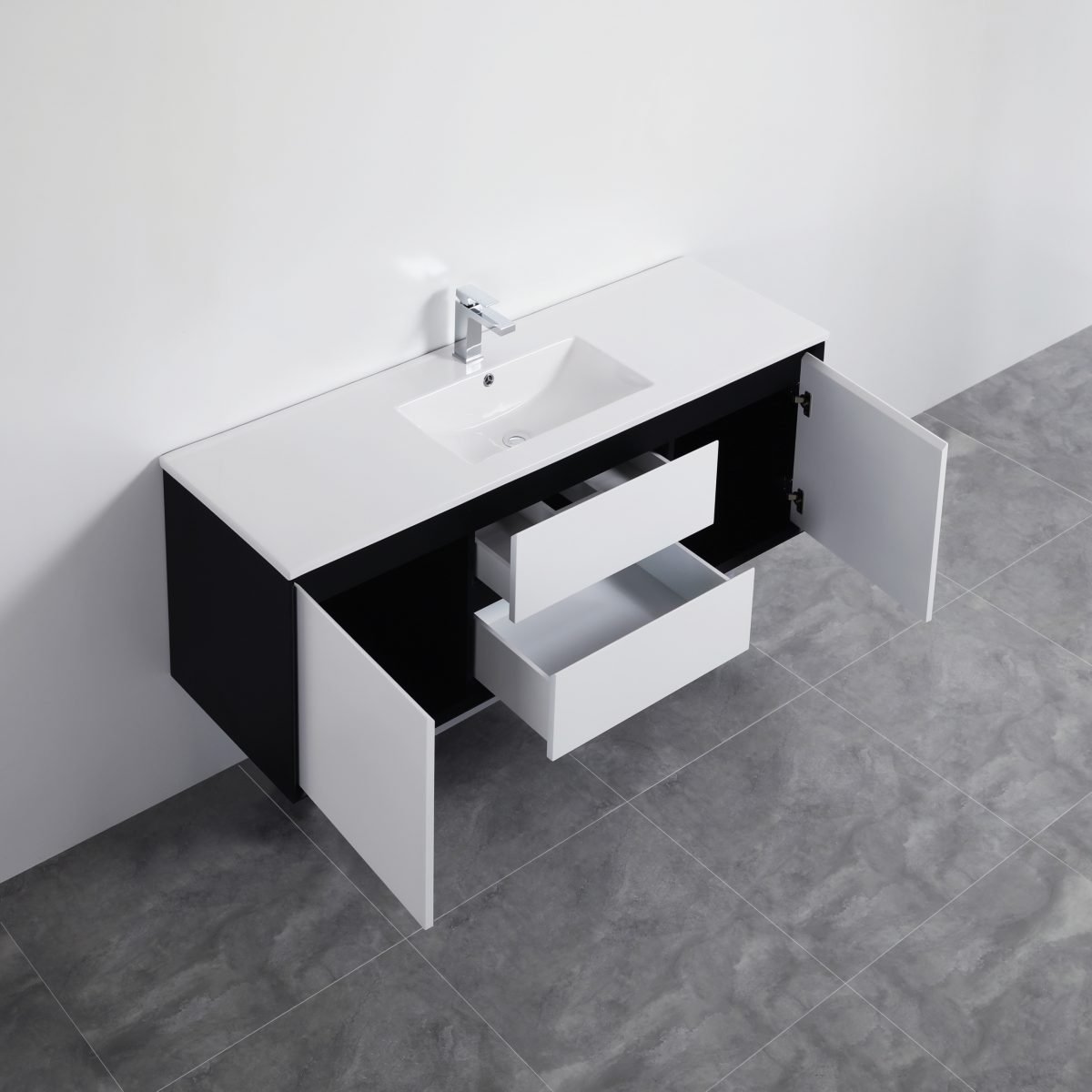 POSEIDON PE1500WH PETRA WALL HUNG VANITY 1490*455*525MM CABINET ONLY MATTE WHITE & BLACK