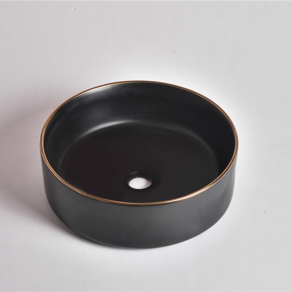 UDBK AR-524B-MBGE ARISE ROUND ABOVE COUNTER BASIN MATTE BLACK WITH GOLD RIM