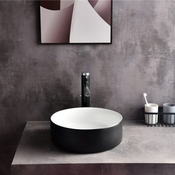 UDBK EV-524B-MBW EVEN ROUND ABOVE COUNTER BASIN MATTE WHITE & BLACK