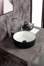 UDBK OR-524BR-TMB ORBIT ROUND TEXTURED ABOVE COUNTER BASIN MATTE WHITE & BLACK