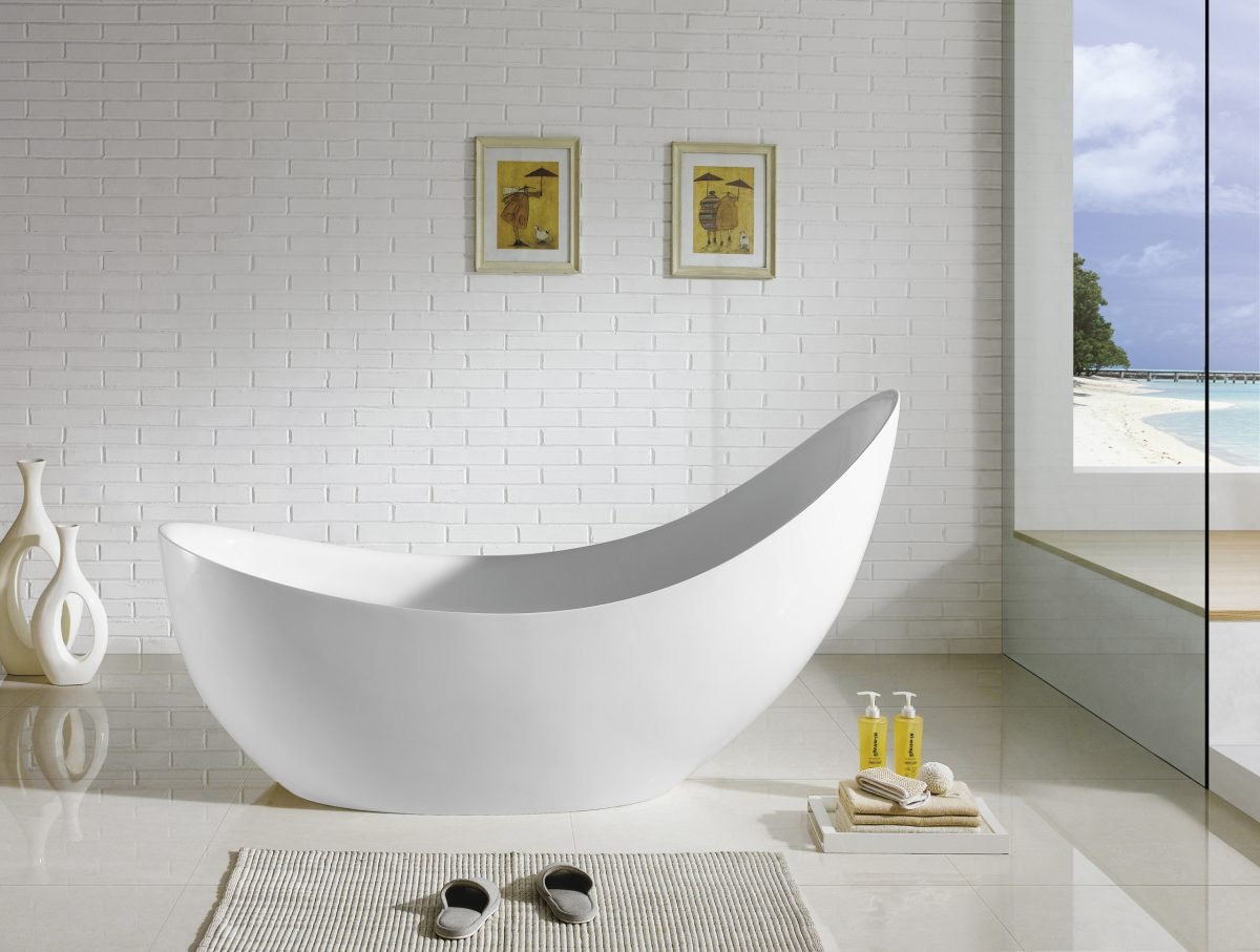 POSEIDON POSH FREE STANDING BATHTUB WITH OVERFLOW GLOSS WHITE