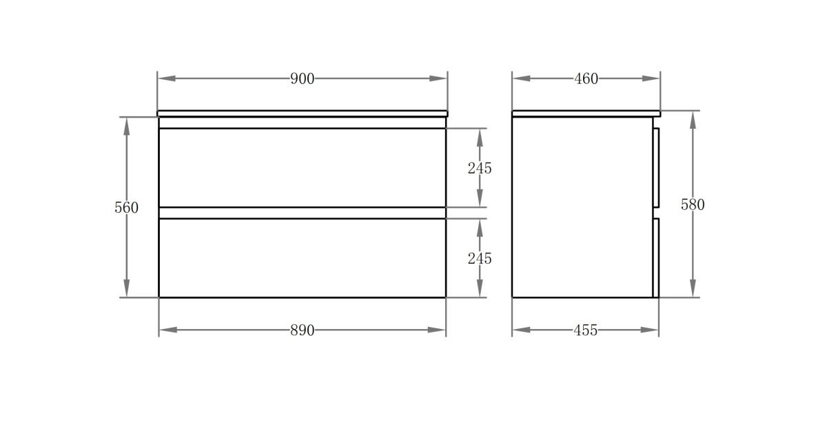 POSEIDON RIVA900W RIVA WALL HUNG VANITY DOUBLE DRAWERS GLOSS WHITE