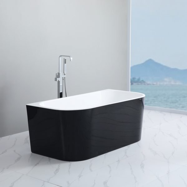 POSEIDON ELIVIA BACK TO WALL BATHTUB GLOSS BLACK