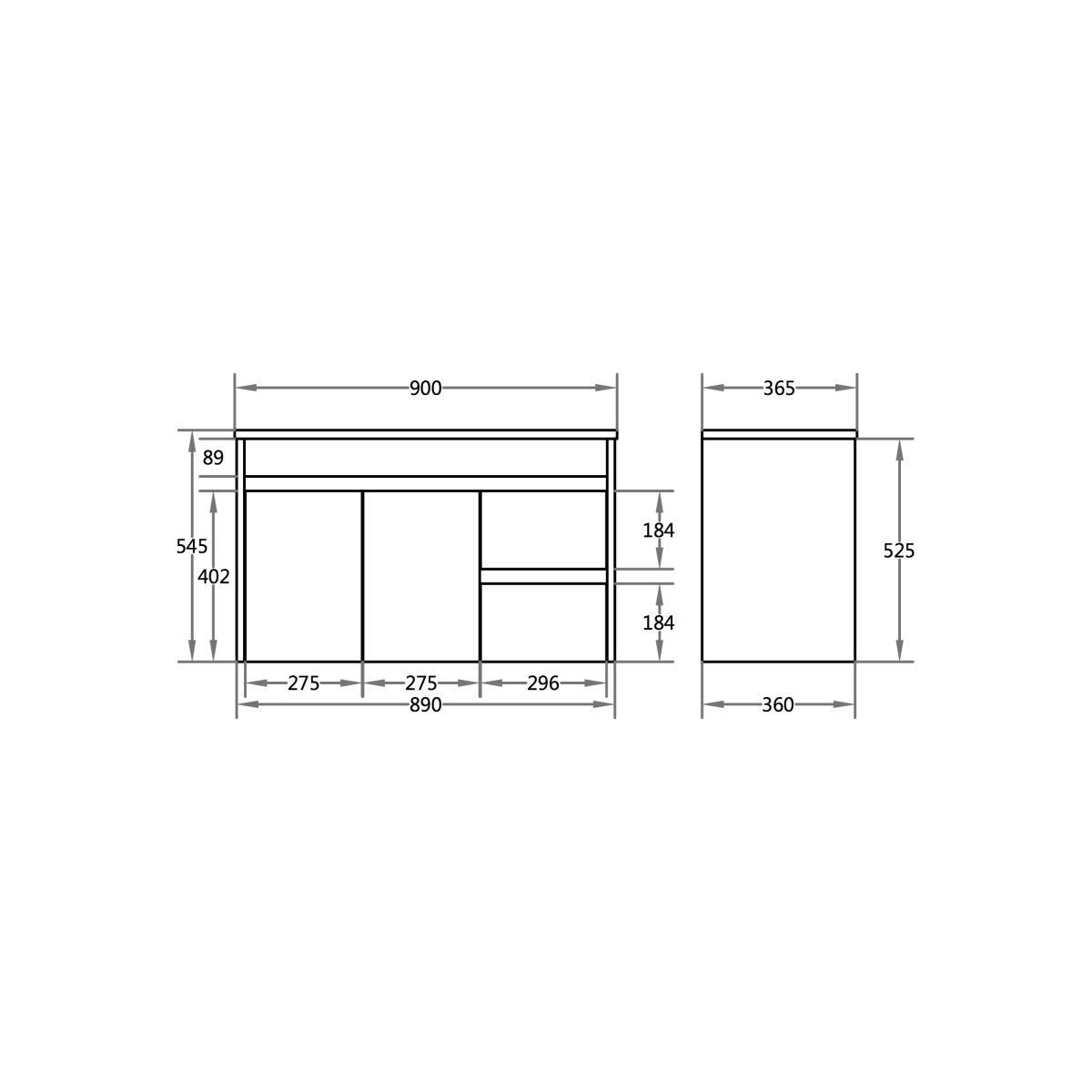 POSEIDON P93RWH STANDARD PVC SLIM WALL HUNG VANITY RIGHT SIDE DRAWERS GLOSS WHITE