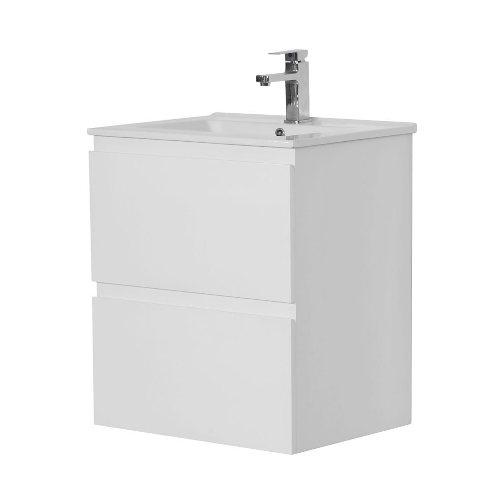 POSEIDON RIVA600W RIVA WALL HUNG VANITY DOUBLE DRAWERS GLOSS WHITE