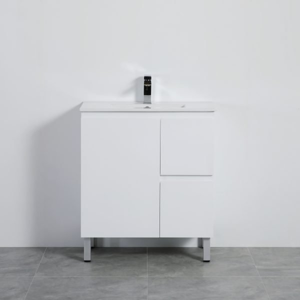 POSEIDON X-P73RLG SLIM X-PVC FREE STANDING VANITY RIGHT SIDE DRAWERS GLOSS WHITE