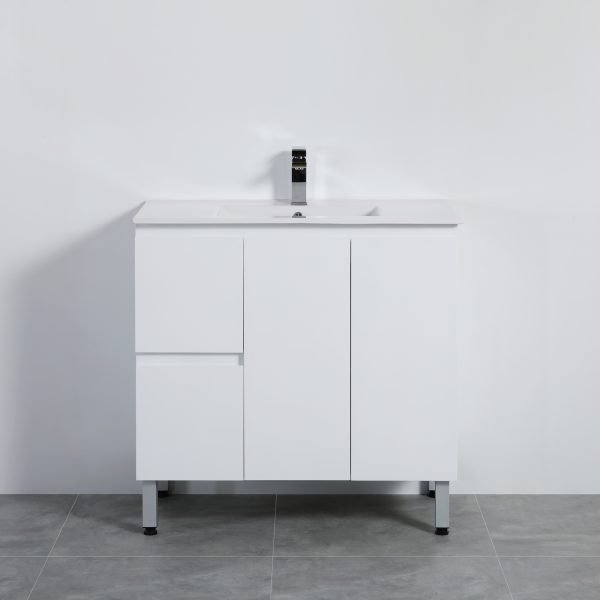 POSEIDON X-P93LLG SLIM X-PVC FREE STANDING VANITY LEFT SIDE DRAWERS GLOSS WHITE