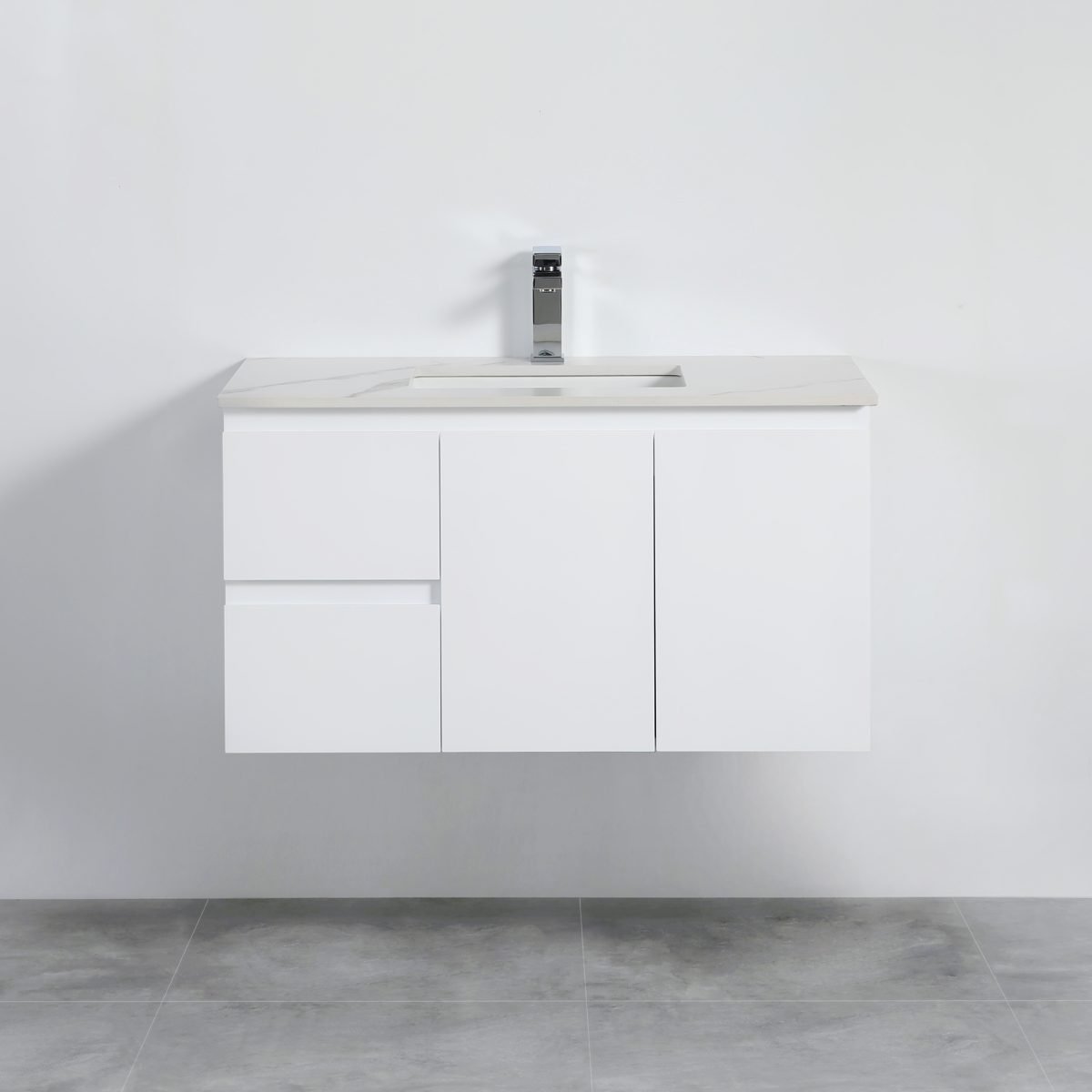 POSEIDON X-P94LWH X-PVC WALL HUNG VANITY LEFT SIDE DRAWERS GLOSS WHITE